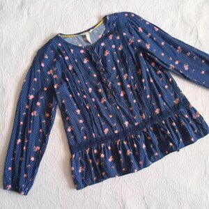 Matilda Jane Long Sleeved Blouse Navy Blue Polka Dots Flowers